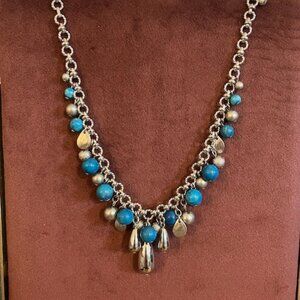 WHBM White House Black Market Silver Turquoise Blue Necklace and Bracelet Set